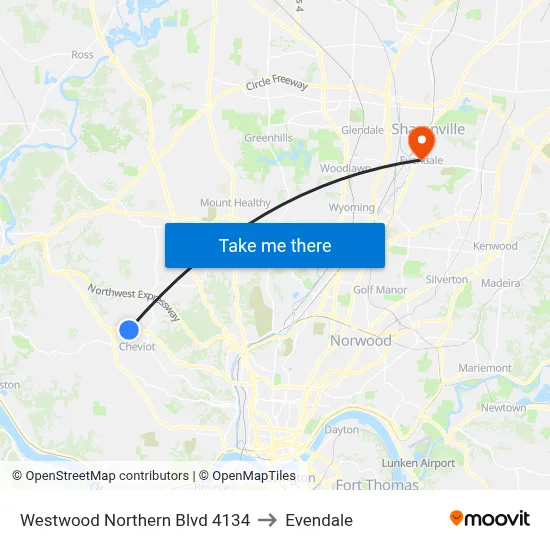 Westwood Northern Blvd 4134 to Evendale map