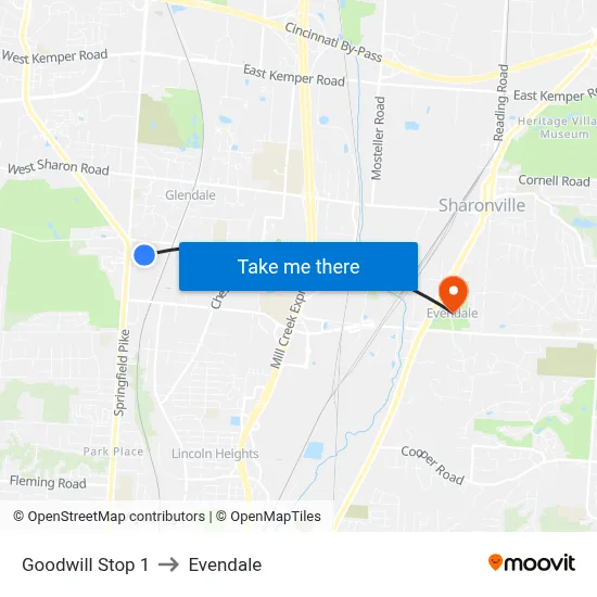 Goodwill Stop 1 to Evendale map