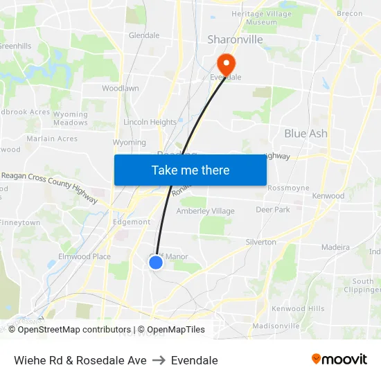 Wiehe Rd & Rosedale Ave to Evendale map