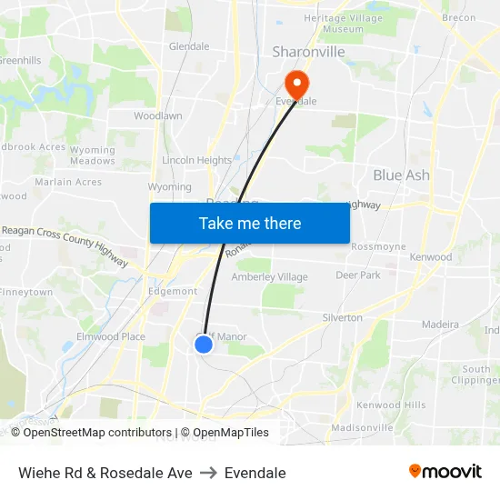 Wiehe Rd & Rosedale Ave to Evendale map