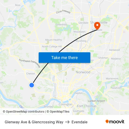 Glenway Ave & Glencrossing Way to Evendale map
