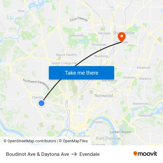 Boudinot Ave & Daytona Ave to Evendale map
