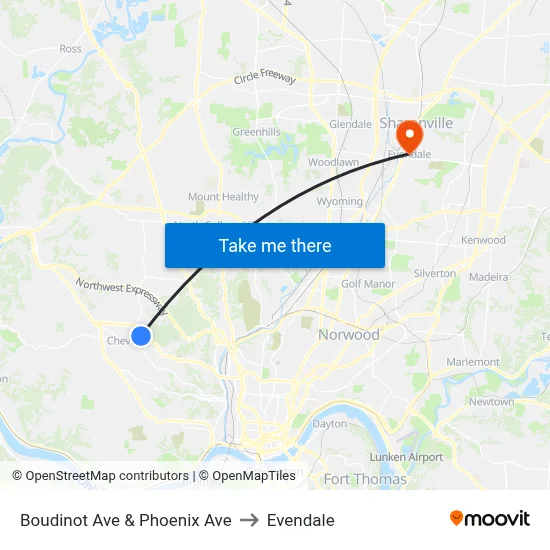 Boudinot Ave & Phoenix Ave to Evendale map