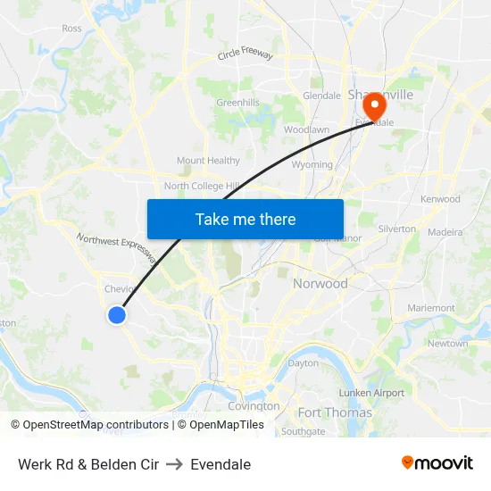 Werk Rd & Belden Cir to Evendale map