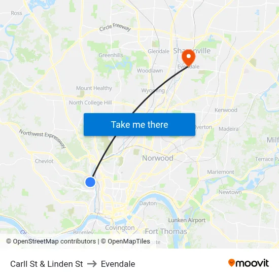 Carll St & Linden St to Evendale map