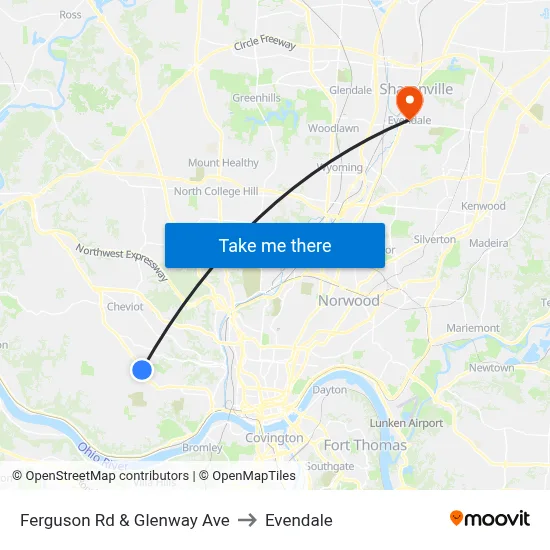 Ferguson Rd & Glenway Ave to Evendale map