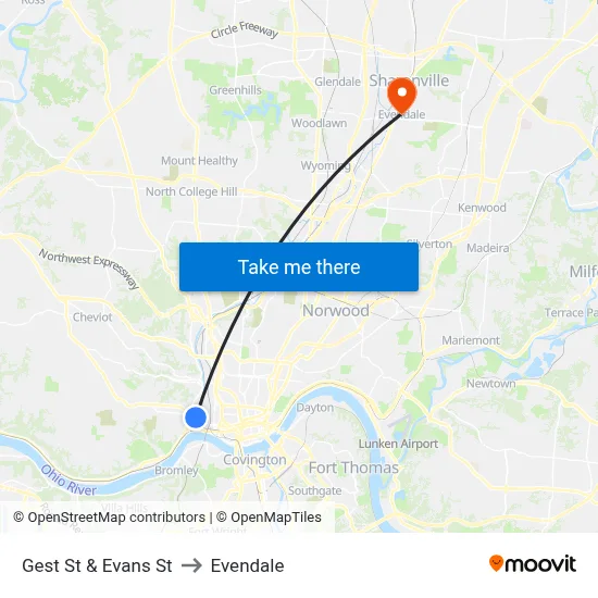 Gest St & Evans St to Evendale map