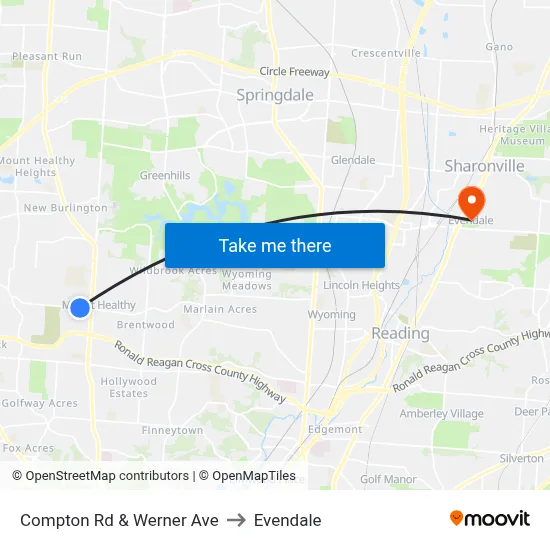 Compton Rd & Werner Ave to Evendale map