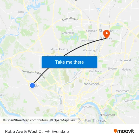 Robb Ave & West Ct to Evendale map