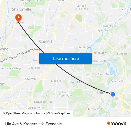 Lila Ave & Krogers to Evendale map
