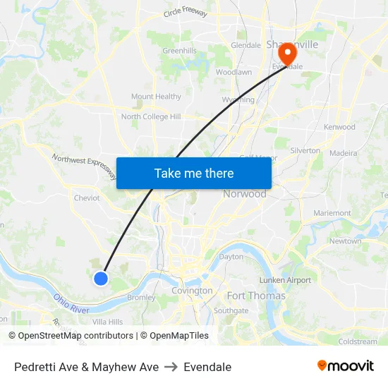 Pedretti Ave & Mayhew Ave to Evendale map