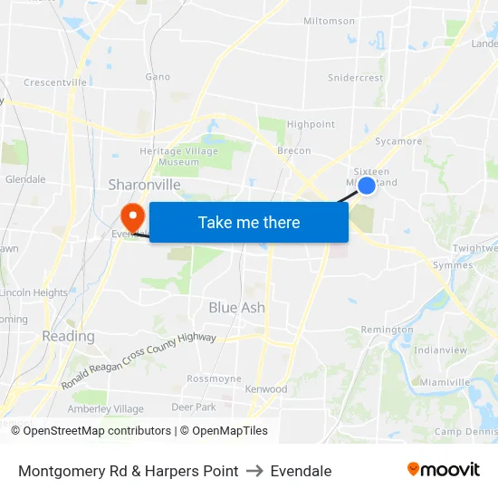 Montgomery Rd & Harpers Point to Evendale map