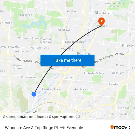 Winneste Ave & Top Ridge Pl to Evendale map