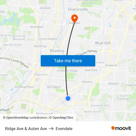 Ridge Ave & Auten Ave to Evendale map