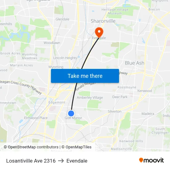 Losantiville Ave 2316 to Evendale map