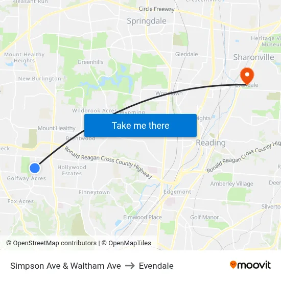 Simpson Ave & Waltham Ave to Evendale map