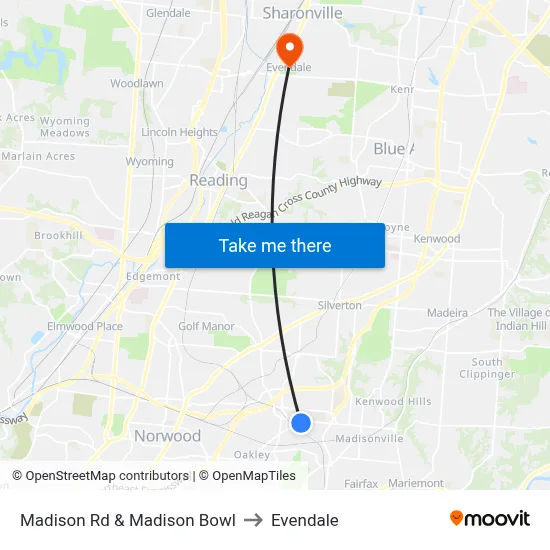 Madison Rd & Madison Bowl to Evendale map