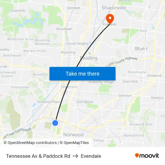Tennessee Av & Paddock Rd to Evendale map