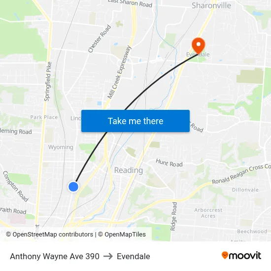 Anthony Wayne Ave 390 to Evendale map