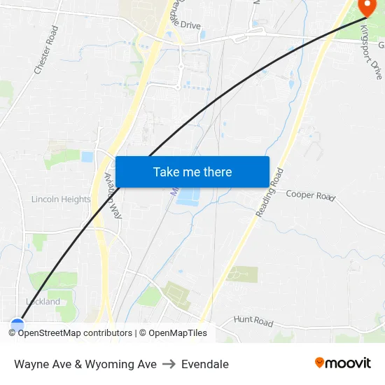 Wayne Ave & Wyoming Ave to Evendale map