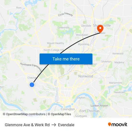 Glenmore Ave & Werk Rd to Evendale map