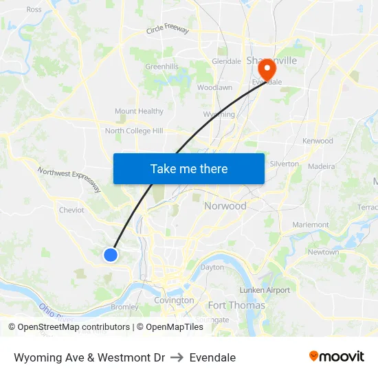 Wyoming Ave & Westmont Dr to Evendale map