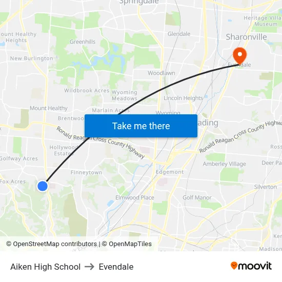 Aiken High School to Evendale map