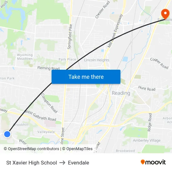 St Xavier High School to Evendale map