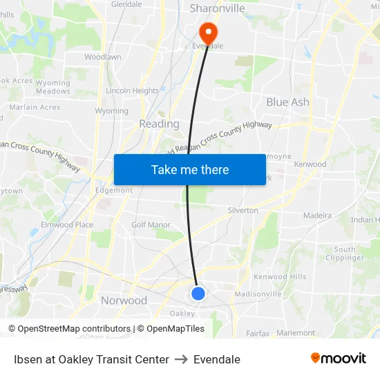 Ibsen at Oakley Transit Center to Evendale map