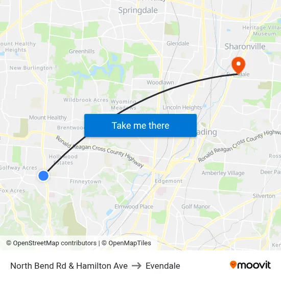 North Bend Rd & Hamilton Ave to Evendale map