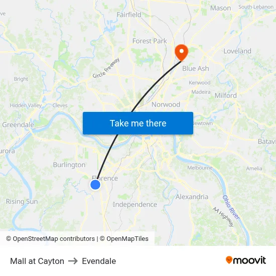 Mall at Cayton to Evendale map