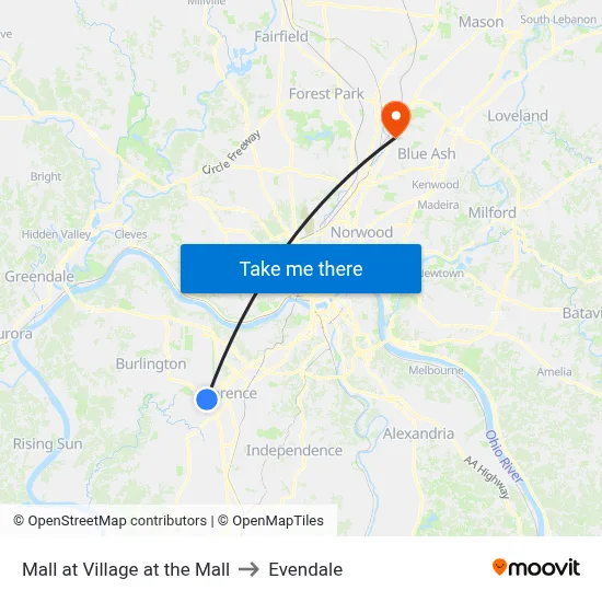 Mall at Village at the Mall to Evendale map