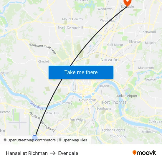 Hansel at Richman to Evendale map