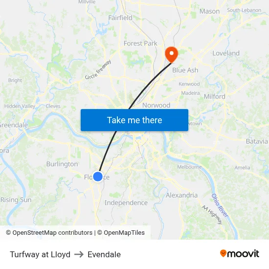 Turfway at Lloyd to Evendale map