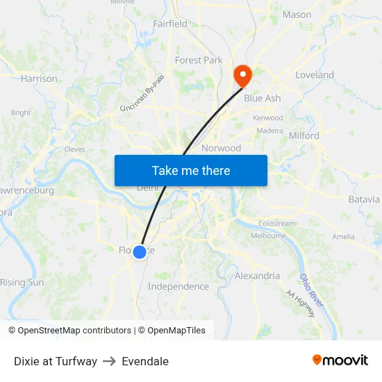 Dixie at Turfway to Evendale map