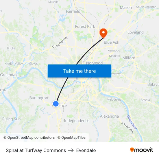 Spiral at Turfway Commons to Evendale map