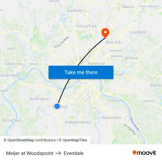Meijer at Woodspoint to Evendale map