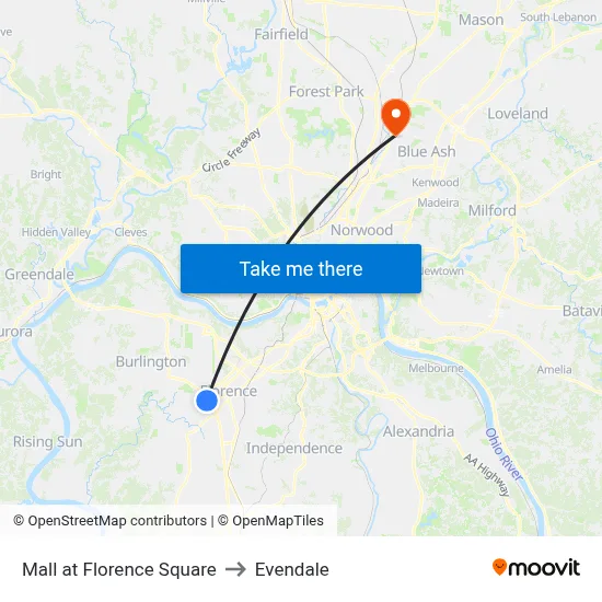 Mall at Florence Square to Evendale map