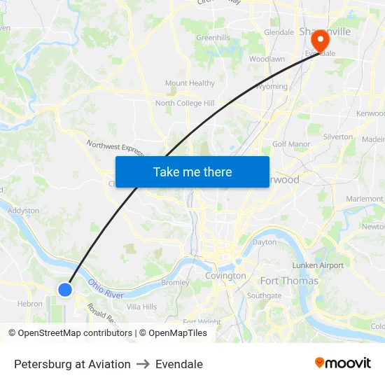 Petersburg at Aviation to Evendale map