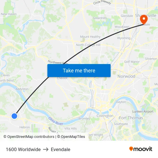 1600 Worldwide to Evendale map
