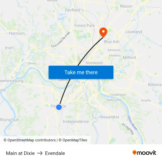 Main at Dixie to Evendale map