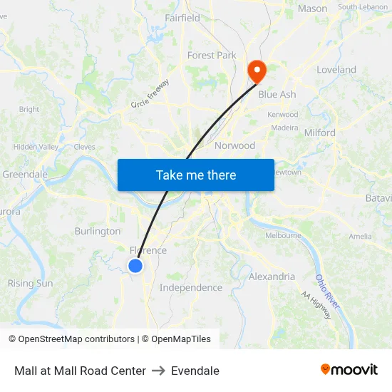 Mall at Mall Road Center to Evendale map