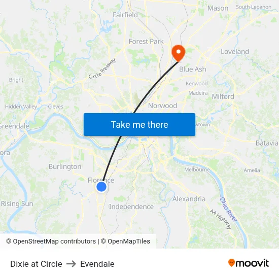Dixie at Circle to Evendale map