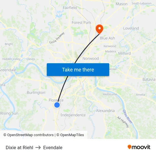 Dixie at Riehl to Evendale map