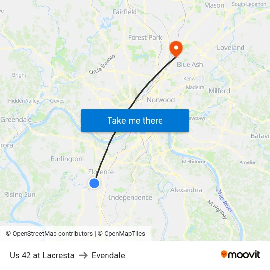 Us 42 at Lacresta to Evendale map