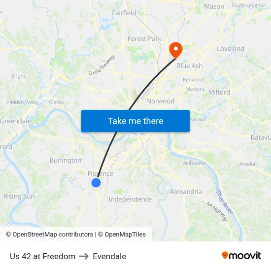 Us 42 at Freedom to Evendale map