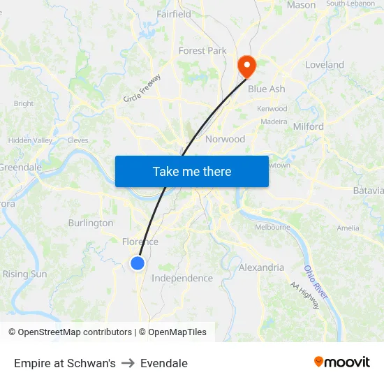 Empire at Schwan's to Evendale map