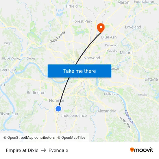 Empire at Dixie to Evendale map