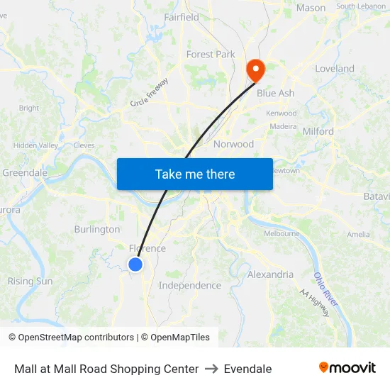 Mall at Mall Road Shopping Center to Evendale map