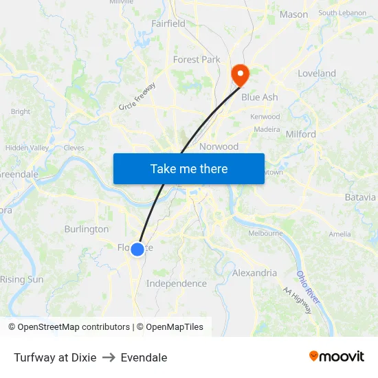 Turfway at Dixie to Evendale map